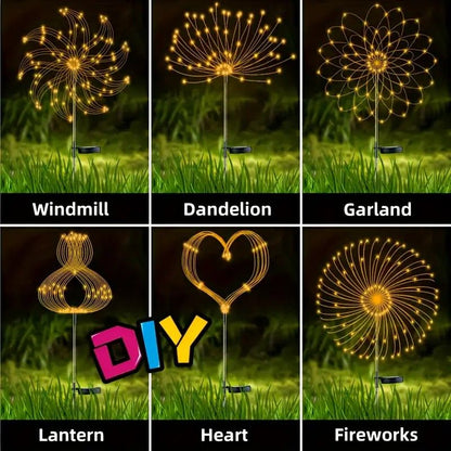 60LED Solar Fireworks Lights  Outdoor Waterproof Garden Decor 8 Modes  Remote Control 2
