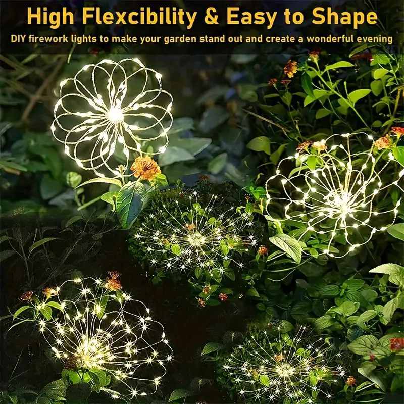 60LED Solar Fireworks Lights  Outdoor Waterproof Garden Decor 8 Modes  Remote Control 3