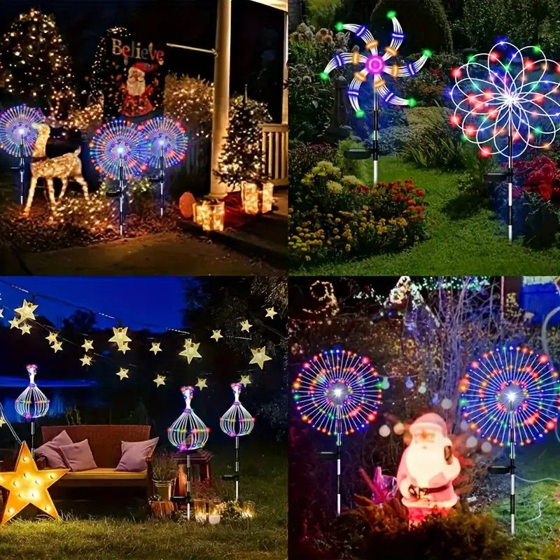 60LED Solar Fireworks Lights  Outdoor Waterproof Garden Decor 8 Modes  Remote Control 4