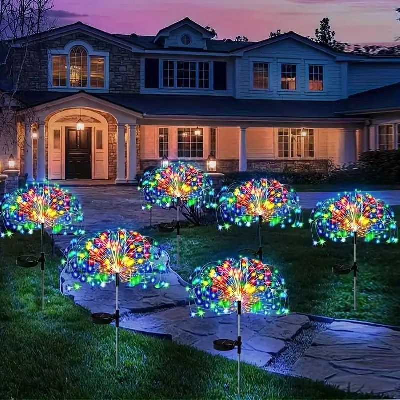 60LED Solar Fireworks Lights  Outdoor Waterproof Garden Decor 8 Modes  Remote Control 5