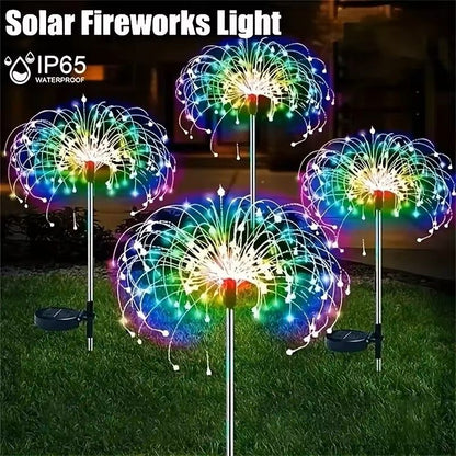 60-LED Solar Fireworks Lights – Outdoor Waterproof Garden Decor, 8 Modes + Remote Control