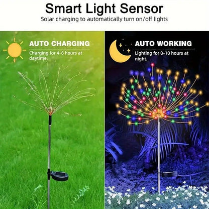 60LED Solar Fireworks Lights  Outdoor Waterproof Garden Decor 8 Modes  Remote Control 7
