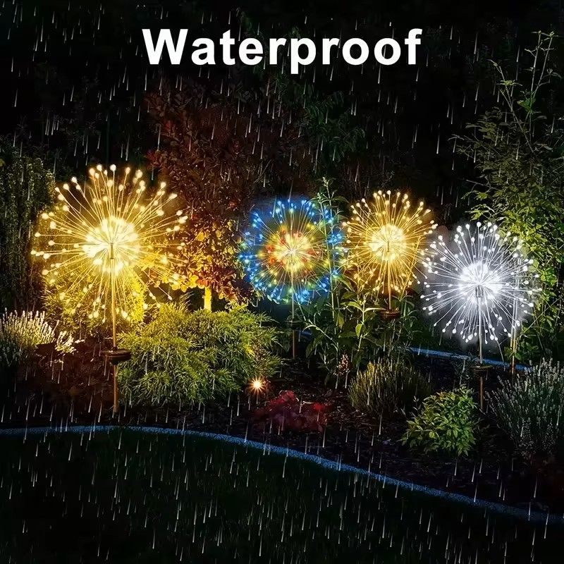 60LED Solar Fireworks Lights  Outdoor Waterproof Garden Decor 8 Modes  Remote Control 8
