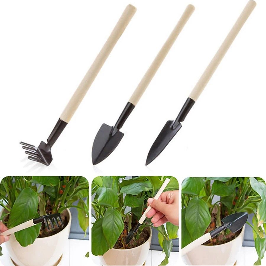 Premium WoodHandle HeavyDuty Hand Shovel  Garden Trowel Set  3Piece Planting  Transplanting Kit 5