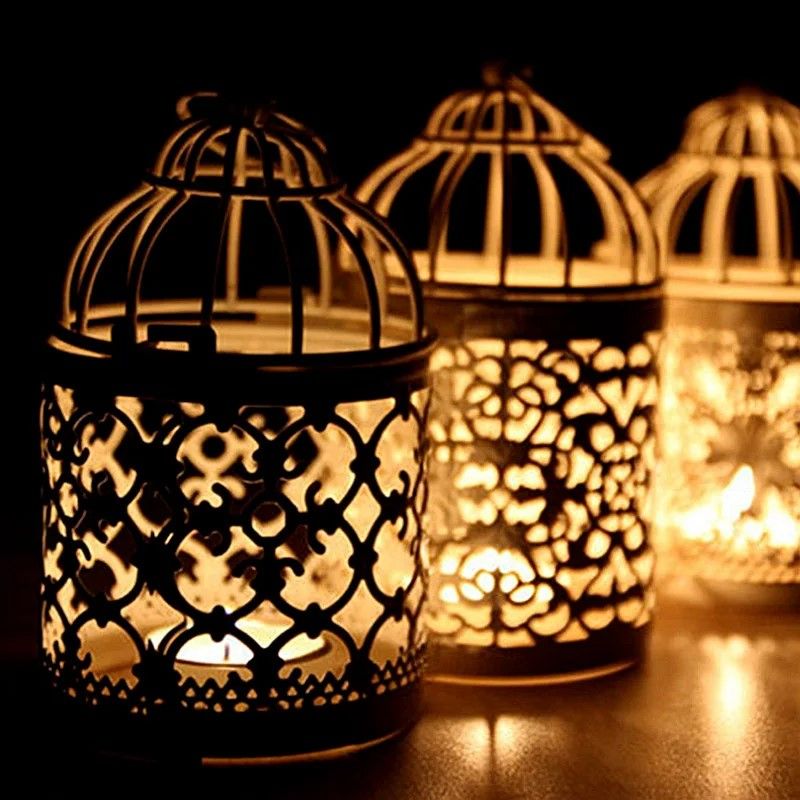 Vintage Moroccan Metal Bird Cage Lantern Candle Holder, Gold & Silver Wedding Centerpiece