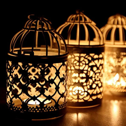 Vintage Moroccan Metal Bird Cage Lantern Candle Holder, Gold & Silver Wedding Centerpiece