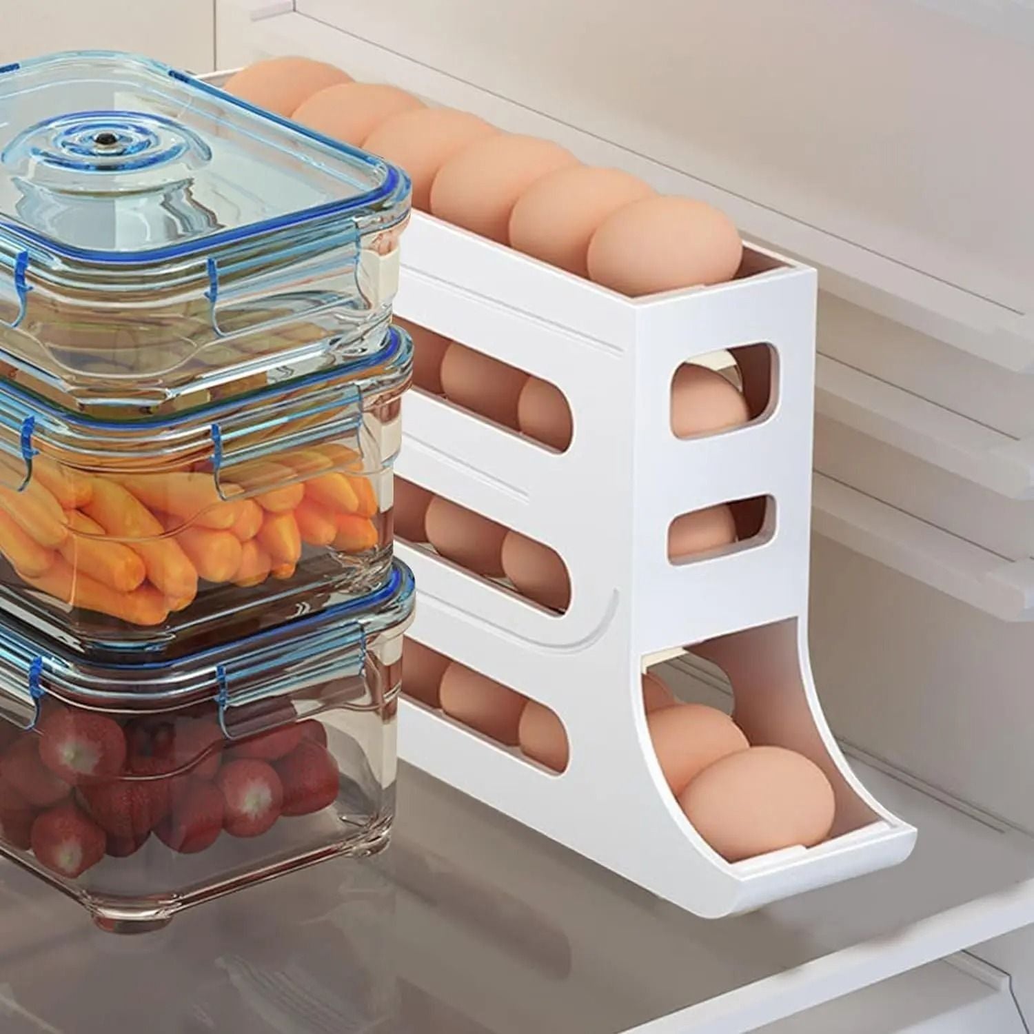 4 Tiers Egg Holder For Fridge Automatic Egg Rolling Rack 3