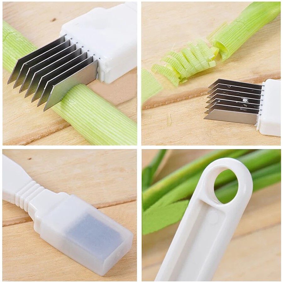 Premium Kitchen Green Spring Onion Slicer  Vegetable Chopper  Effortless Onion Strips Cutter 1
