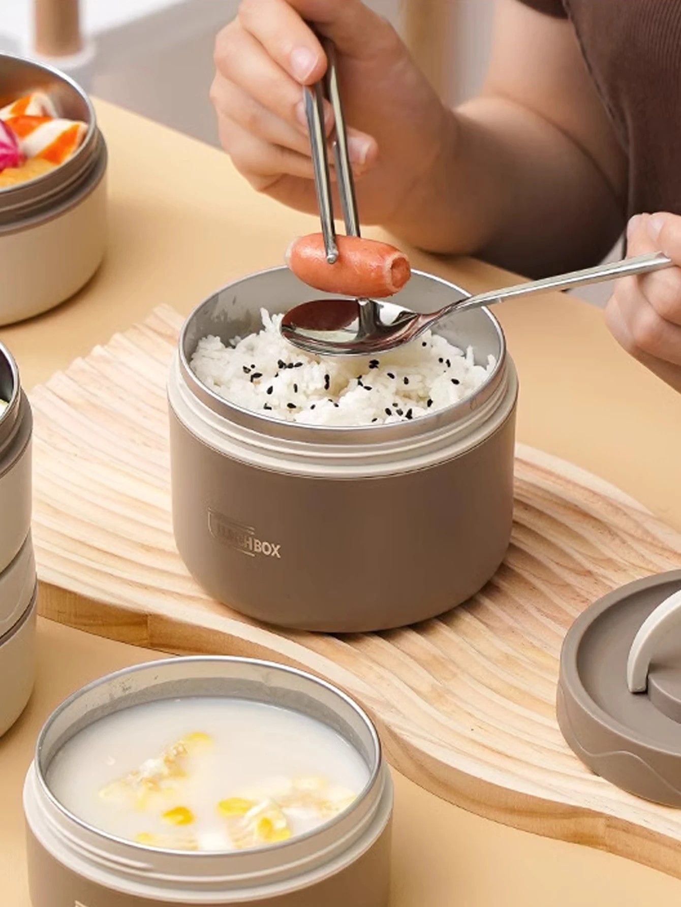 Premium Trio Stainless Steel Insulated Lunch Set  Microwavesafe Leakproof Food Container Bundle 6