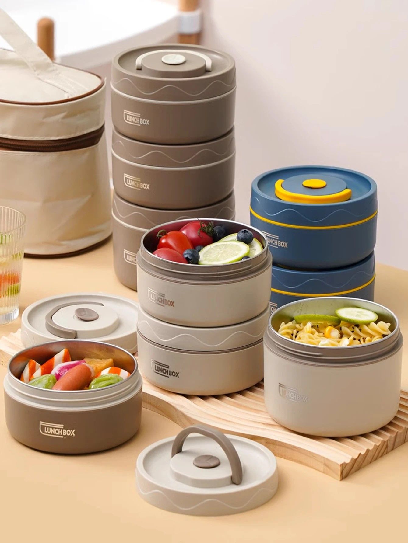 Premium Trio Stainless Steel Insulated Lunch Set  Microwavesafe Leakproof Food Container Bundle 2