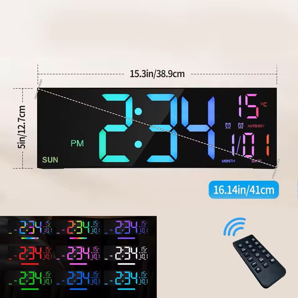 162 Inch Large Digital Wall Clock With Remote Control And RGB Colors 2