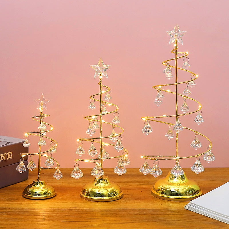 LED Christmas Tree Warm Light Crystal Lamp Decorative Iron Tree Golden Night Light Ornament For Gif 5