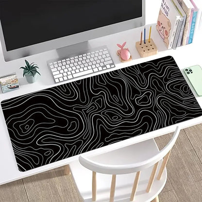 Gaming Mouse Pad, Topographic Mouse Pad, Large Keyboard Pad, Black and White Mouse Pad for Keyboard