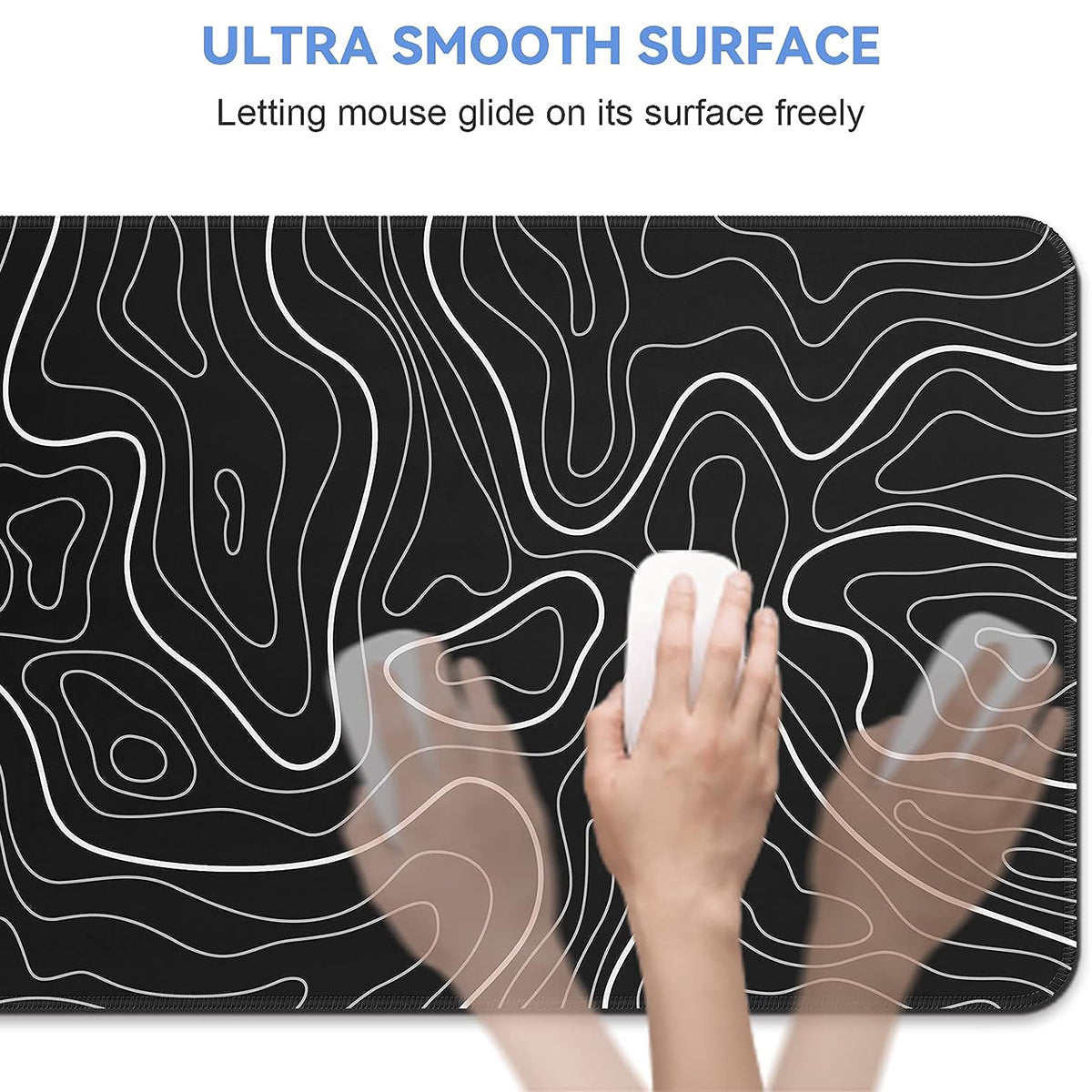 Gaming Mouse Pad, Topographic Mouse Pad, Large Keyboard Pad, Black and White Mouse Pad for Keyboard