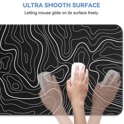 Gaming Mouse Pad, Topographic Mouse Pad, Large Keyboard Pad, Black and White Mouse Pad for Keyboard