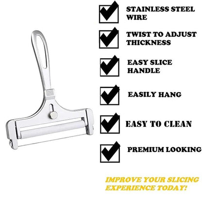 Premium Adjustable Cheese Slicer  Aluminum Alloy Wire Cutter For Soft  SemiHard Cheese 10