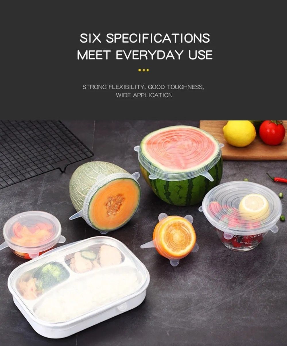 EcoSeal Silicone StretchLid Set  6Piece Universal Food Covers 1