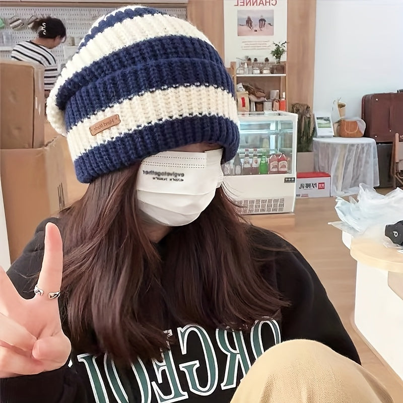 Warm Windproof Autumn Winter Hat Korean Fashion Striped Knitted Hat Trend Lightweight Hat For Men W 1