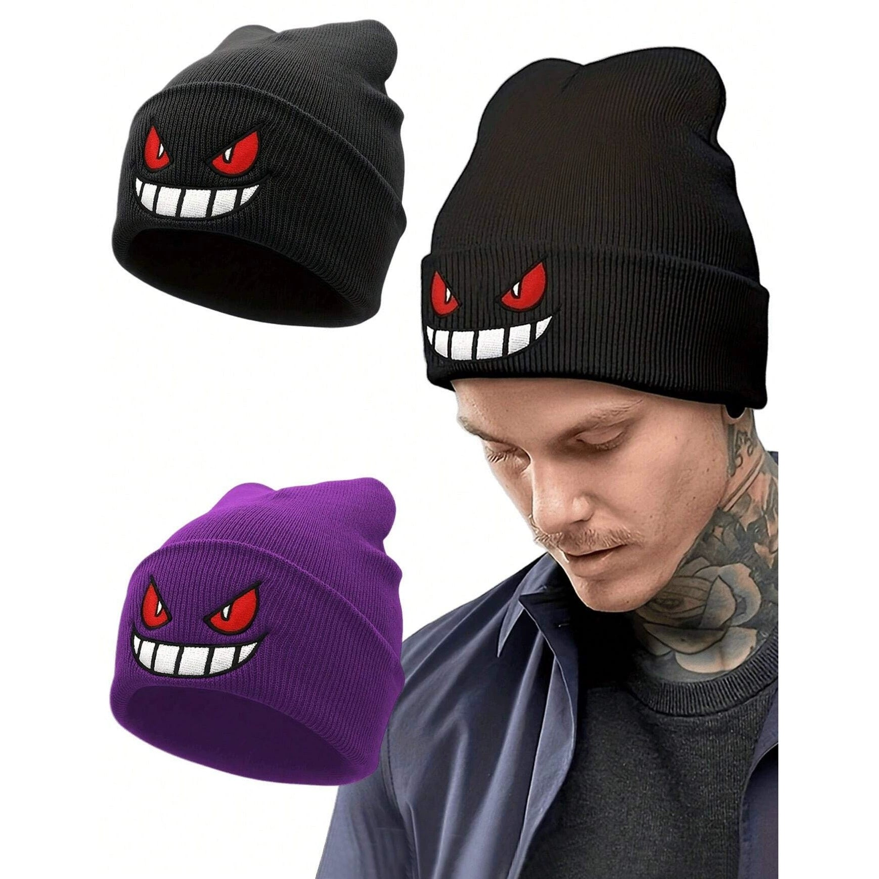 American Anime Cartoon Embroidered Knitted Autumn Winter Warm Hat 1pc Embroidered Knitted Hat Popul