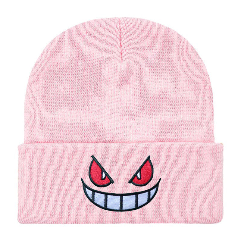 American Anime Cartoon Embroidered, Knitted Autumn Winter Warm Hat, 1pc Embroidered Knitted Hat Popular