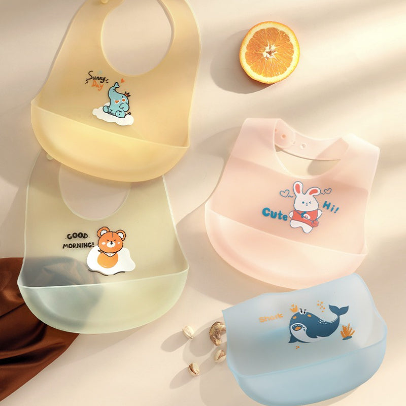 Kids Bib Girl Boy Adjustable Soft Silicone, Waterproof Baby Bibs, Baby Stuff Cute Cartoon Animal Printed Bib Baby