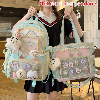 Two Piece Women's Bag Set, Lightweight Cute Backpack, Back to School Season Bag, Lace Style Pain Bag for Everyday Carry