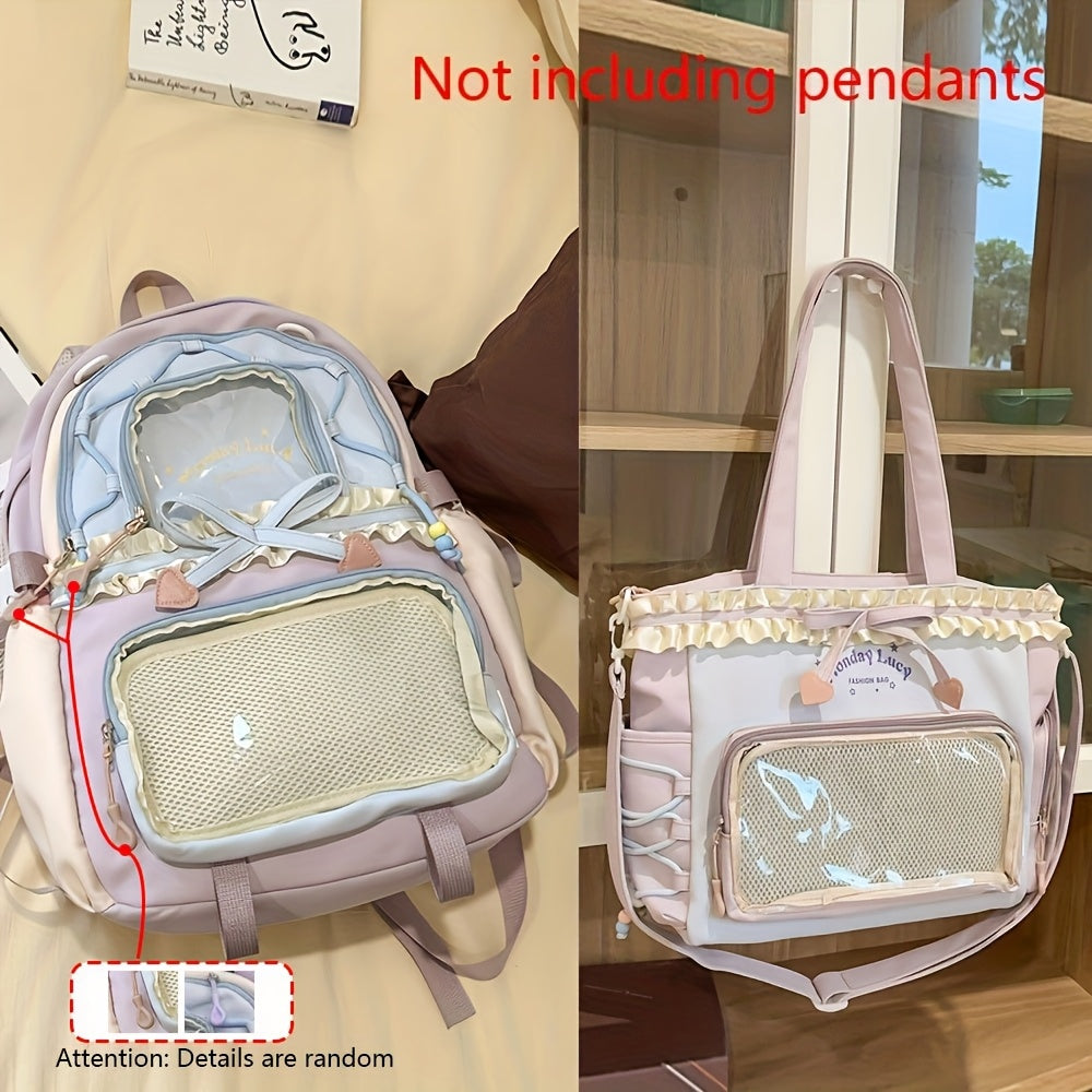Two Piece Womens Bag Set Lightweight Cute Backpack Back To School Season Bag Lace Style Pain Bag Fo 8