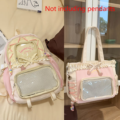 Two Piece Womens Bag Set Lightweight Cute Backpack Back To School Season Bag Lace Style Pain Bag Fo 9