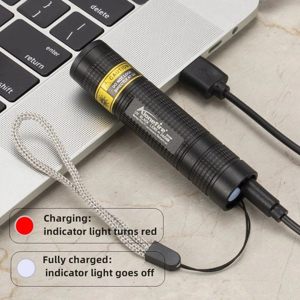 365nm Mini UV Blacklight Flashlight  USB Rechargeable  Detect Pet Stains Scorpions Money Marks Mine