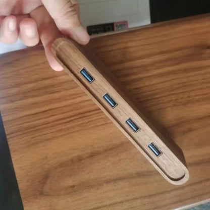 Black Walnut Wooden USB Hub 1 To 4 Desktop Splitter And Monitor Riser 4