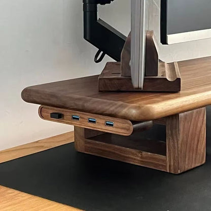 Black Walnut Wooden USB Hub 1 To 4 Desktop Splitter And Monitor Riser 6