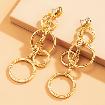 Fashion Statement Large Drop Earrings for Women, Punk Long Big Circle Link Chain Earrings, Hiphop Jewelry Gift