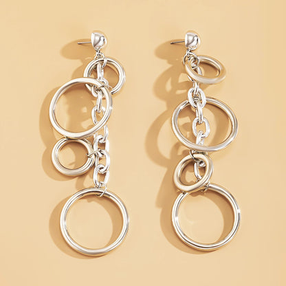 Fashion Statement Large Drop Earrings for Women, Punk Long Big Circle Link Chain Earrings, Hiphop Jewelry Gift