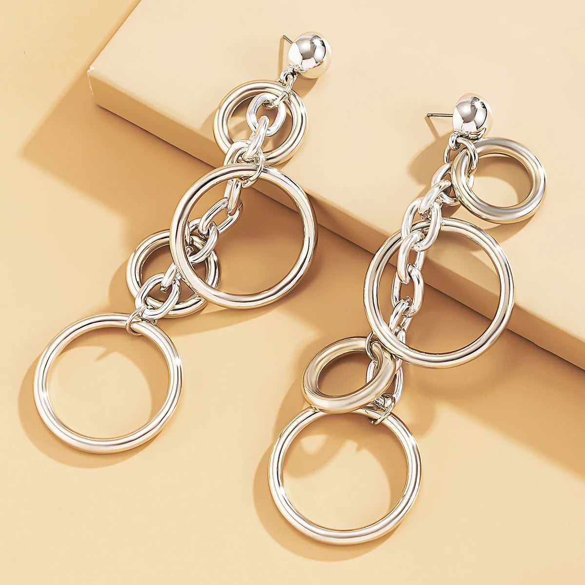 Fashion Statement Large Drop Earrings for Women, Punk Long Big Circle Link Chain Earrings, Hiphop Jewelry Gift
