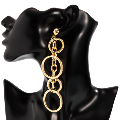 Fashion Statement Large Drop Earrings for Women, Punk Long Big Circle Link Chain Earrings, Hiphop Jewelry Gift