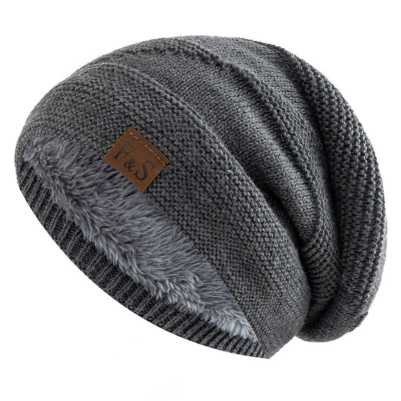 Slouchy Winter Hats, Fur Lined Beanie Cap for Men and Women, Warm Casual Knitted Winter Hats
