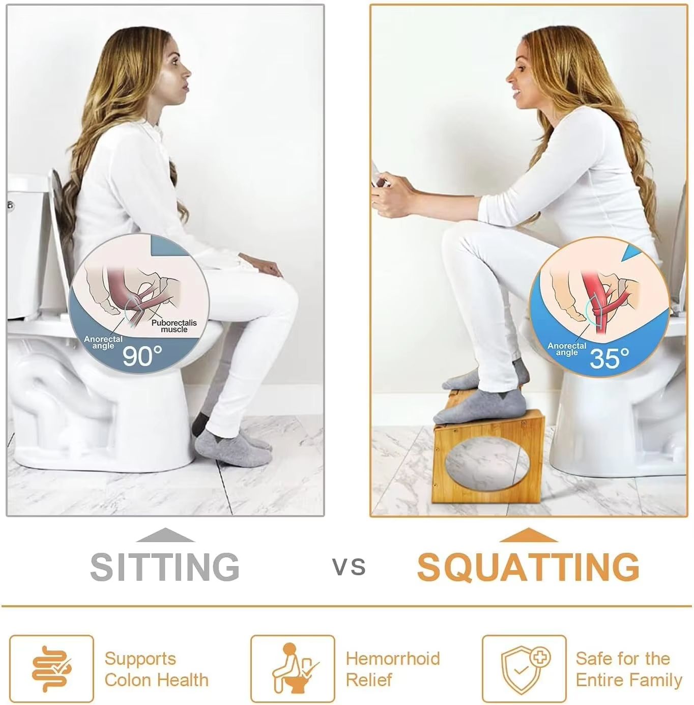 No Installation Bamboo Toilet Stool Non Slip Squatting Bathroom Footrest For Adults And Children 5