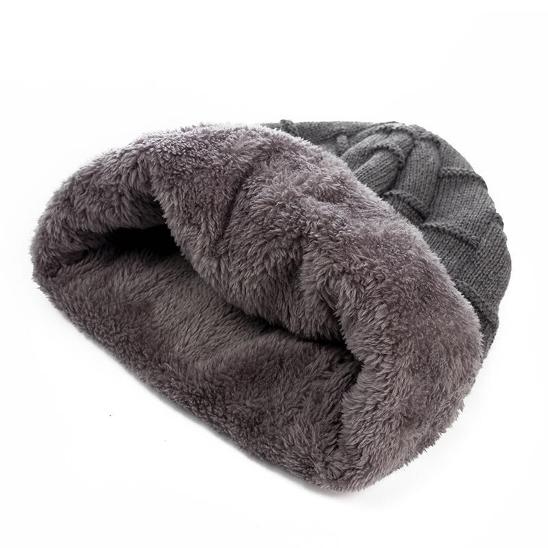 Knit Wool Warm Winter Hat, New Unisex Fleece Lined Beanie Hat, Thick Soft Stretch Hat for Men and Women