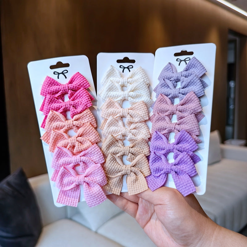 Sweet Plaid Soft Cotton Bow Hairpin Kawaii Color Block Barrettes For Children 2