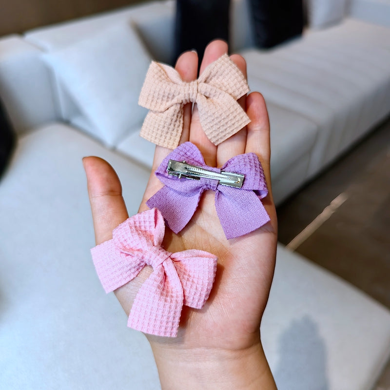 Sweet Plaid Soft Cotton Bow Hairpin Kawaii Color Block Barrettes For Children 3