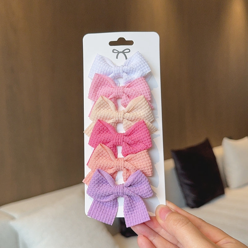 Sweet Plaid Soft Cotton Bow Hairpin Kawaii Color Block Barrettes For Children 6