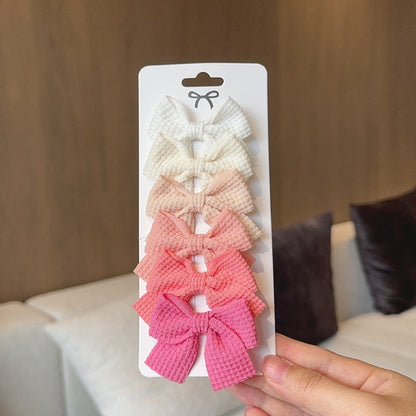 Sweet Plaid Soft Cotton Bow Hairpin Kawaii Color Block Barrettes For Children 8