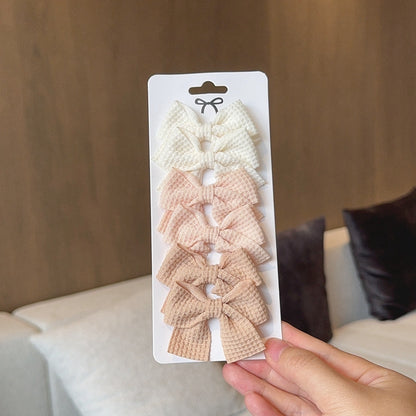 Sweet Plaid Soft Cotton Bow Hairpin Kawaii Color Block Barrettes For Children 9