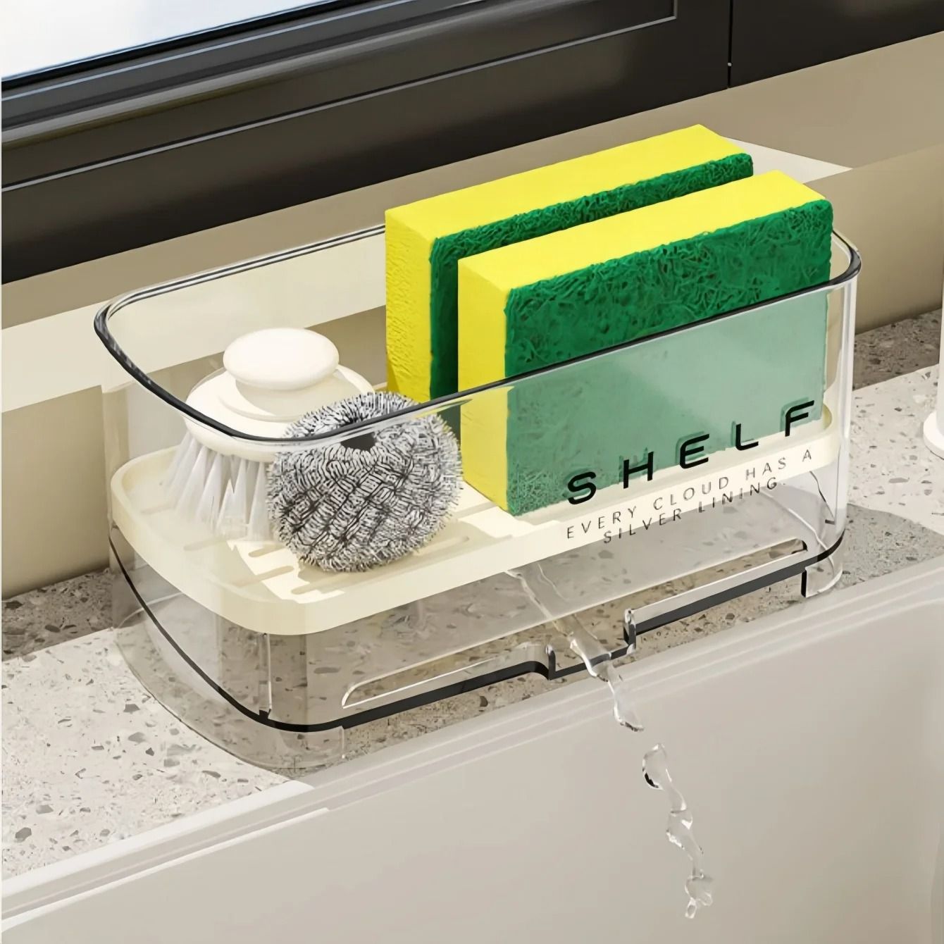Kitchen Sink Sponge Rack With Drainage Shelf And Dish Towel Holder 1