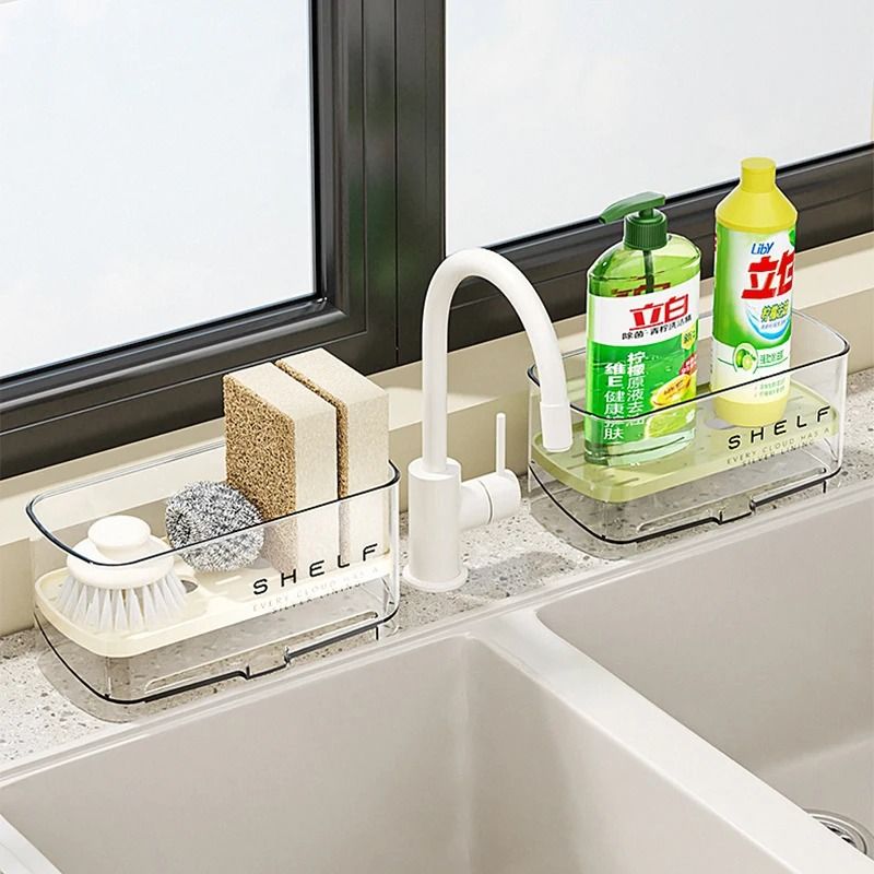 Kitchen Sink Sponge Rack With Drainage Shelf And Dish Towel Holder 2