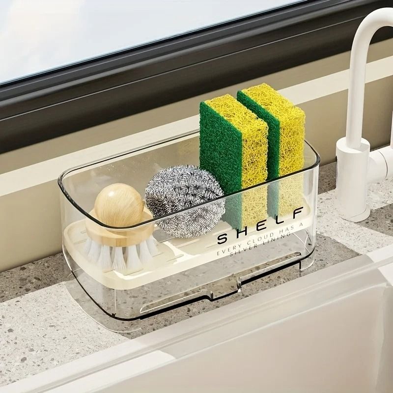Kitchen Sink Sponge Rack With Drainage Shelf And Dish Towel Holder 4