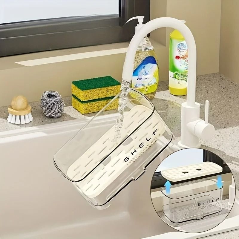 Kitchen Sink Sponge Rack With Drainage Shelf And Dish Towel Holder 5