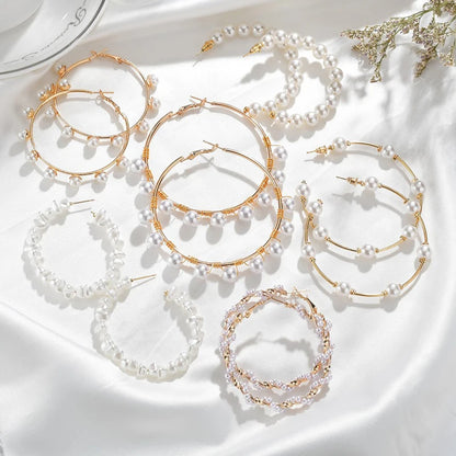 Luxury Pearl Round Loop Earring for Women, Imitation Pearl Large Hoops, Wedding Creole Jewelry, Pendientes Aros