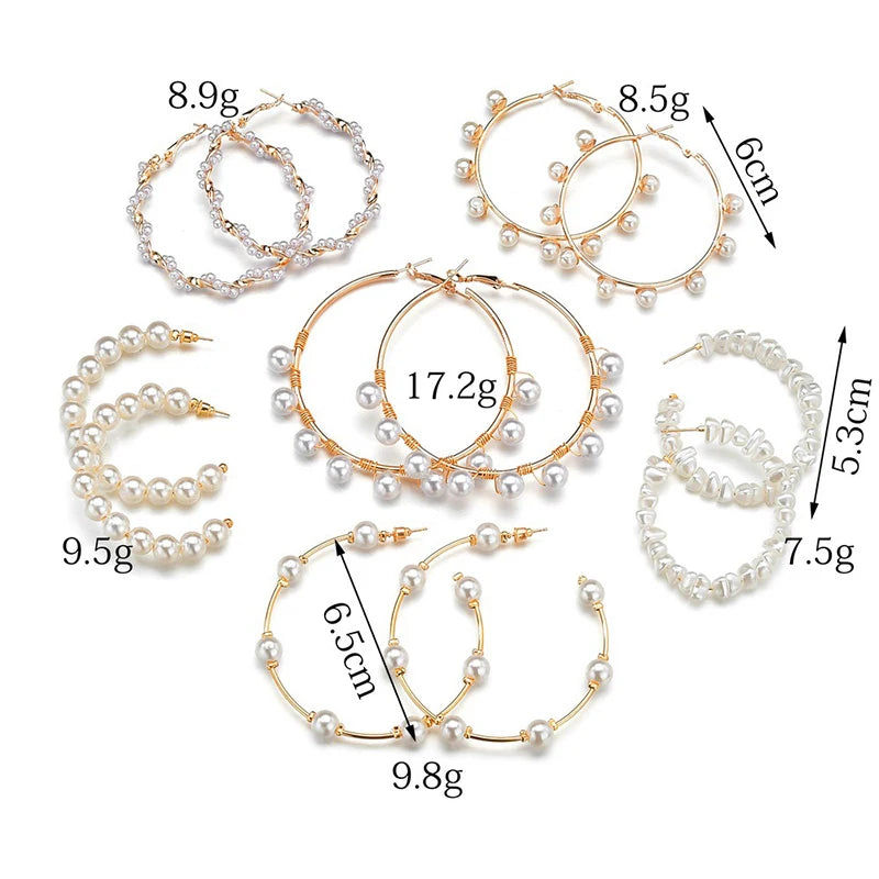 Luxury Pearl Round Loop Earring for Women, Imitation Pearl Large Hoops, Wedding Creole Jewelry, Pendientes Aros