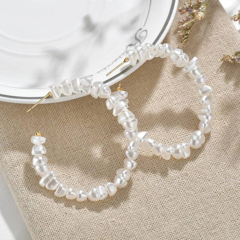 Luxury Pearl Round Loop Earring for Women, Imitation Pearl Large Hoops, Wedding Creole Jewelry, Pendientes Aros